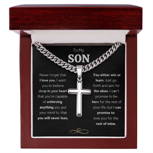 Cross Cuban Link Necklace with Box for Son, Men's Jewelry gift for him